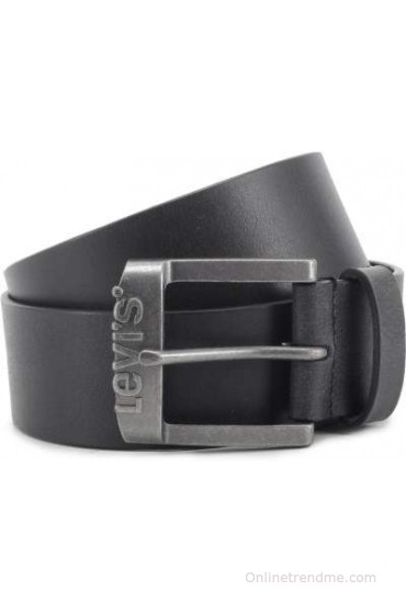 Levi's Men Black Genuine Leather, Metal Belt(Black)